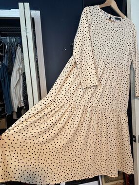 ASOS Polka Dot Tiered Midi Dress - Beige/navy dot
